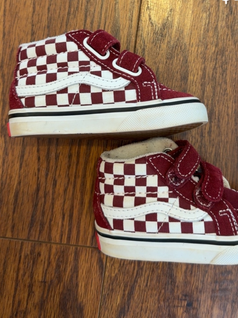 Vans Toddler High-Top Sneakers in Burgundy and White Checkerboard